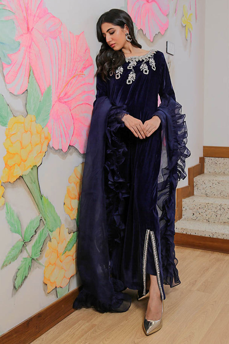 Midnight Blue Swarovski Velvet Kaftan (3-Piece) - Image 5