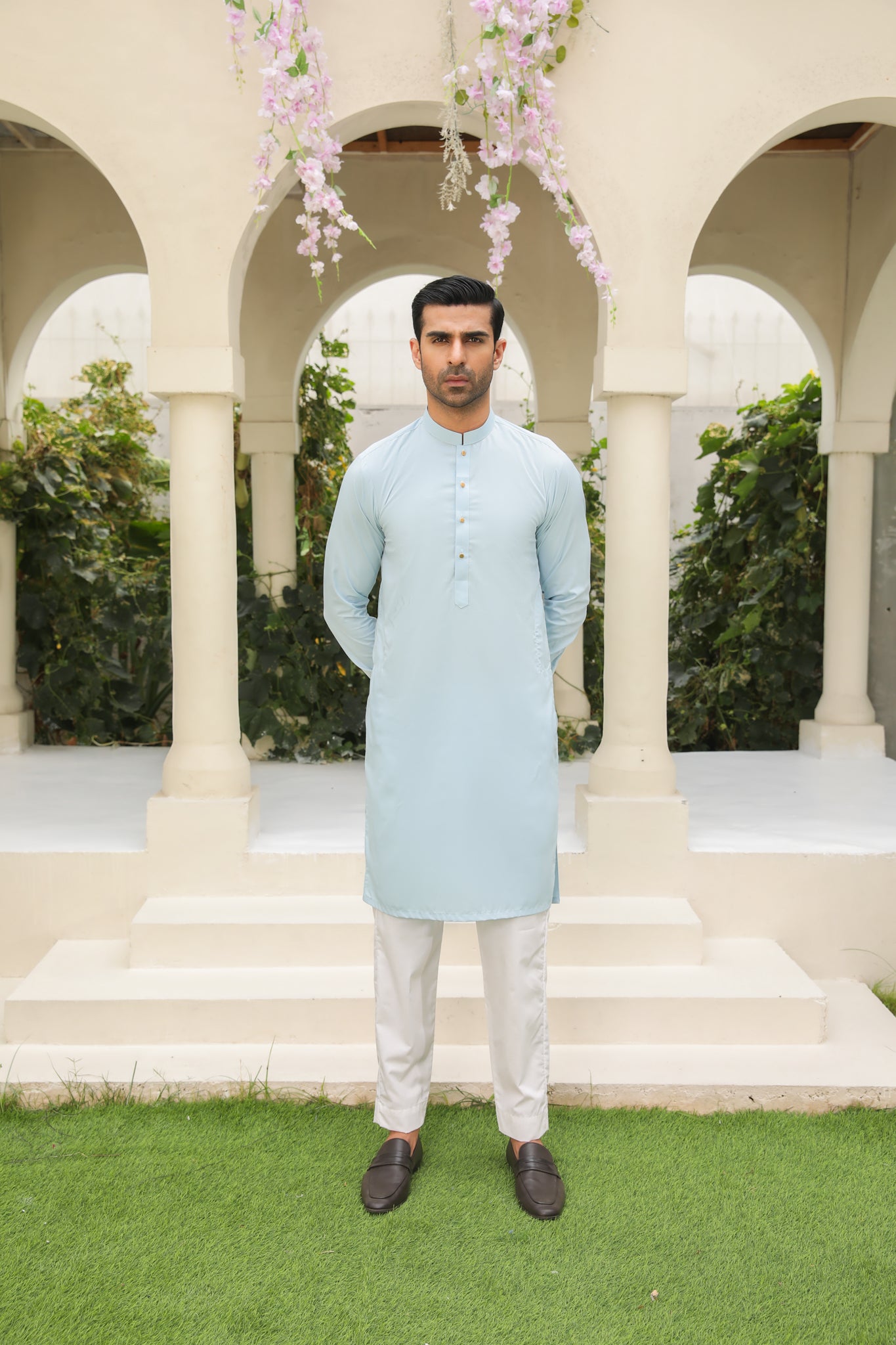 Sky Blue Blended Kurta Pajama Set (2-Piece) - Image 1
