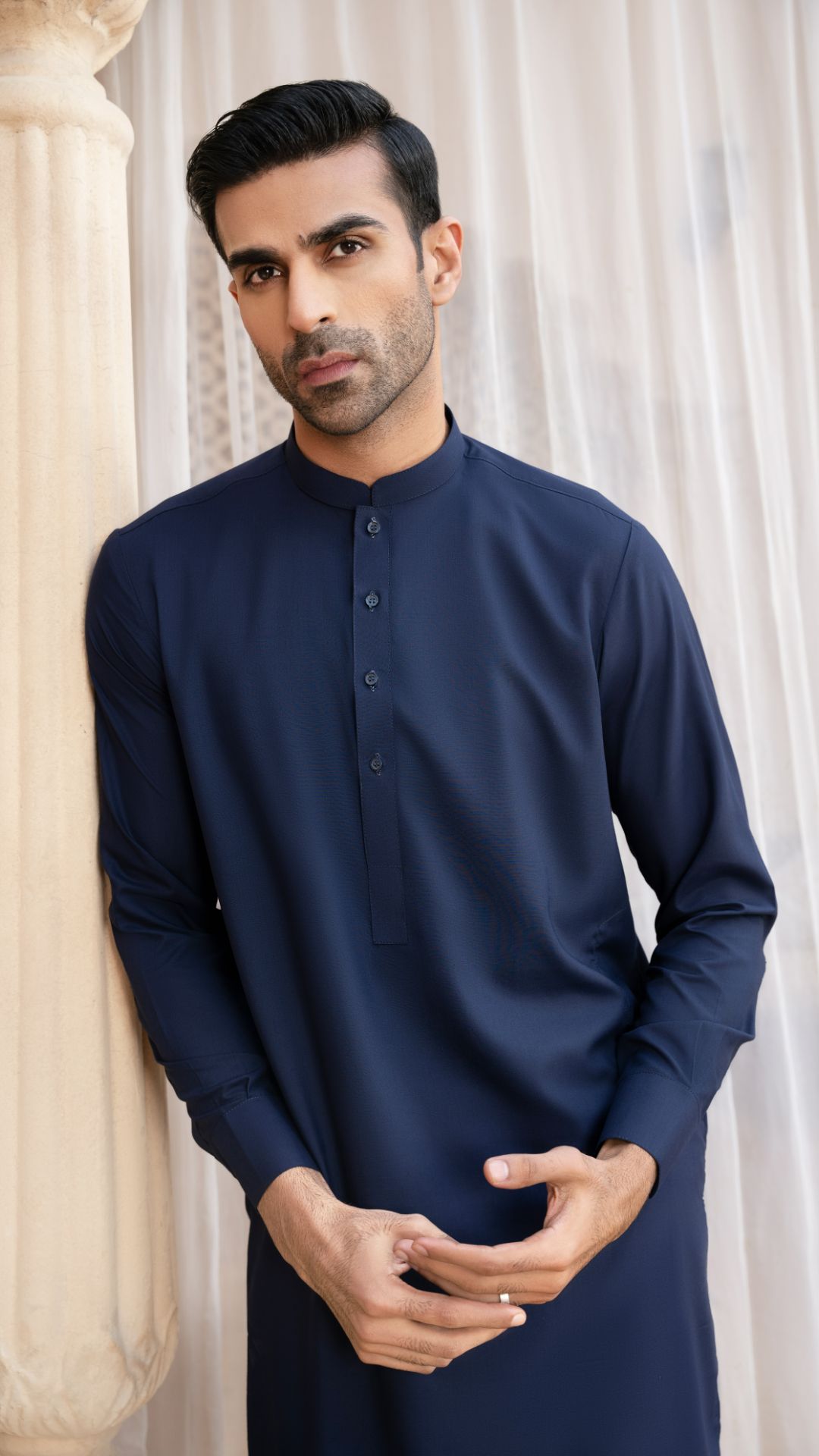Navy Blue Blended Fabric Kurta Trouser (2-Piece) - Image 4