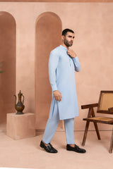 Light Blue Blended Fabric Kurta Trouser Set (2-Piece) - Image 4