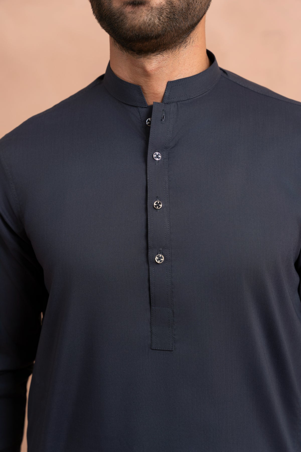 Dark Blue Blended Fabric Kurta Trouser Set (2-Piece) - Image 4