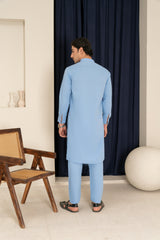 Sky Blue Premium Blended Kurta Pajama (2-Piece) - Image 2