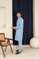 Sky Blue Premium Blended Kurta Pajama (2-Piece) - Image 6
