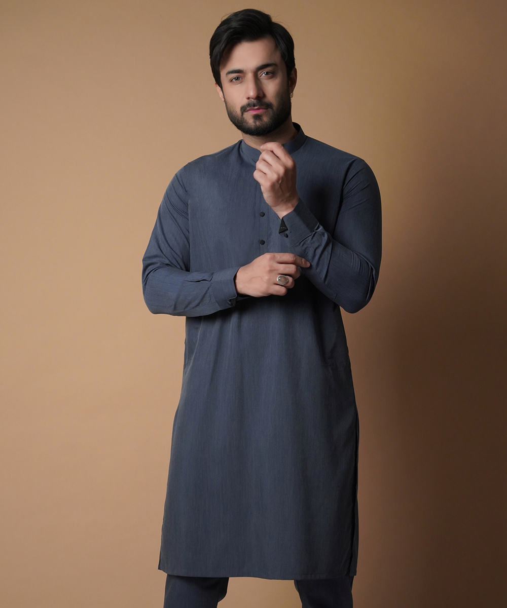 Marine Blue Soft Fabric Kurta Pajama (2-Piece) - Image 2