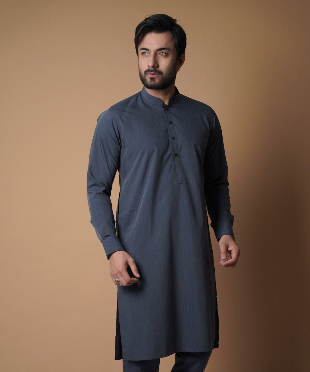 Marine Blue Soft Fabric Kurta Pajama (2-Piece) - Image 3