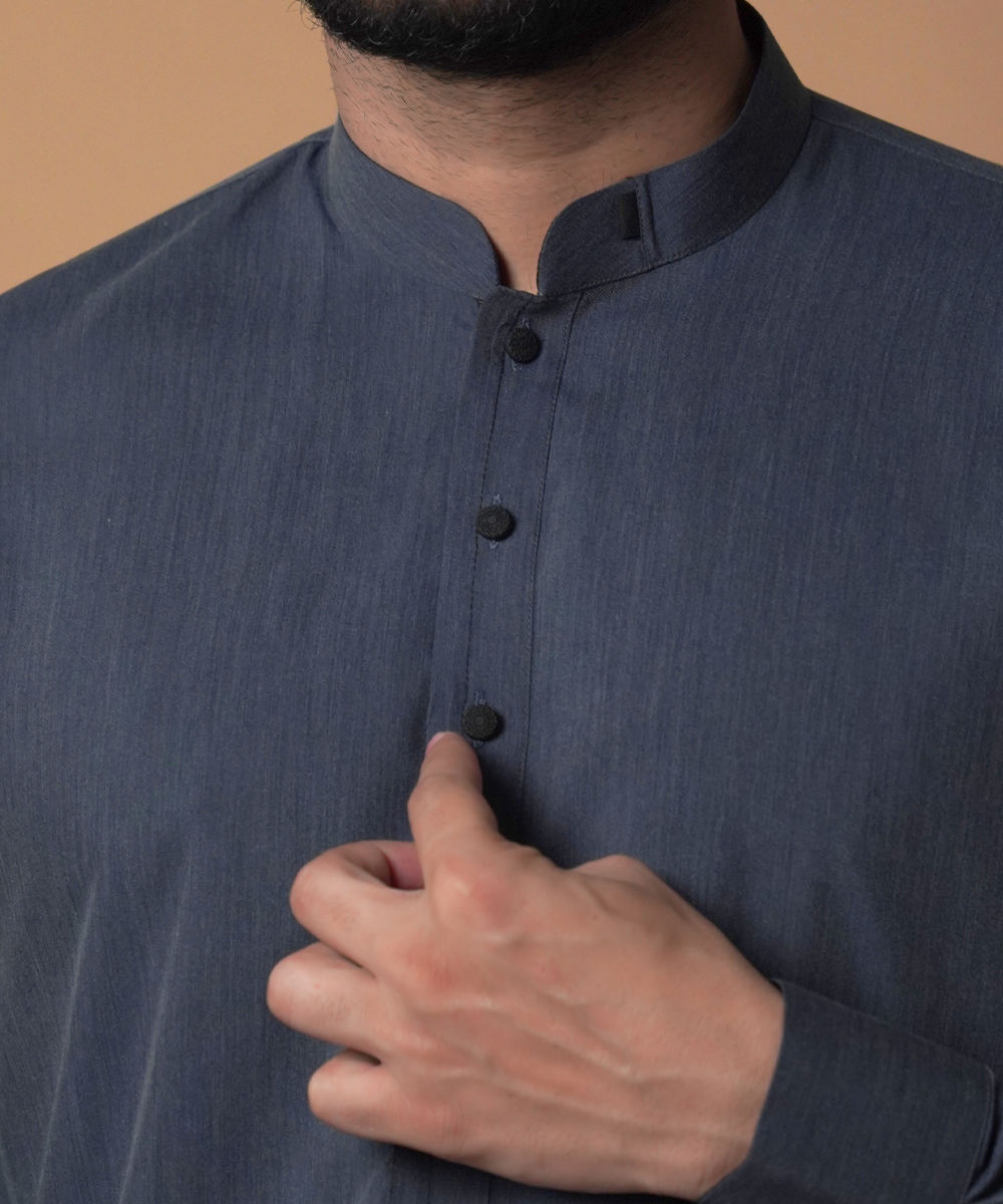 Marine Blue Soft Fabric Kurta Pajama (2-Piece) - Image 4