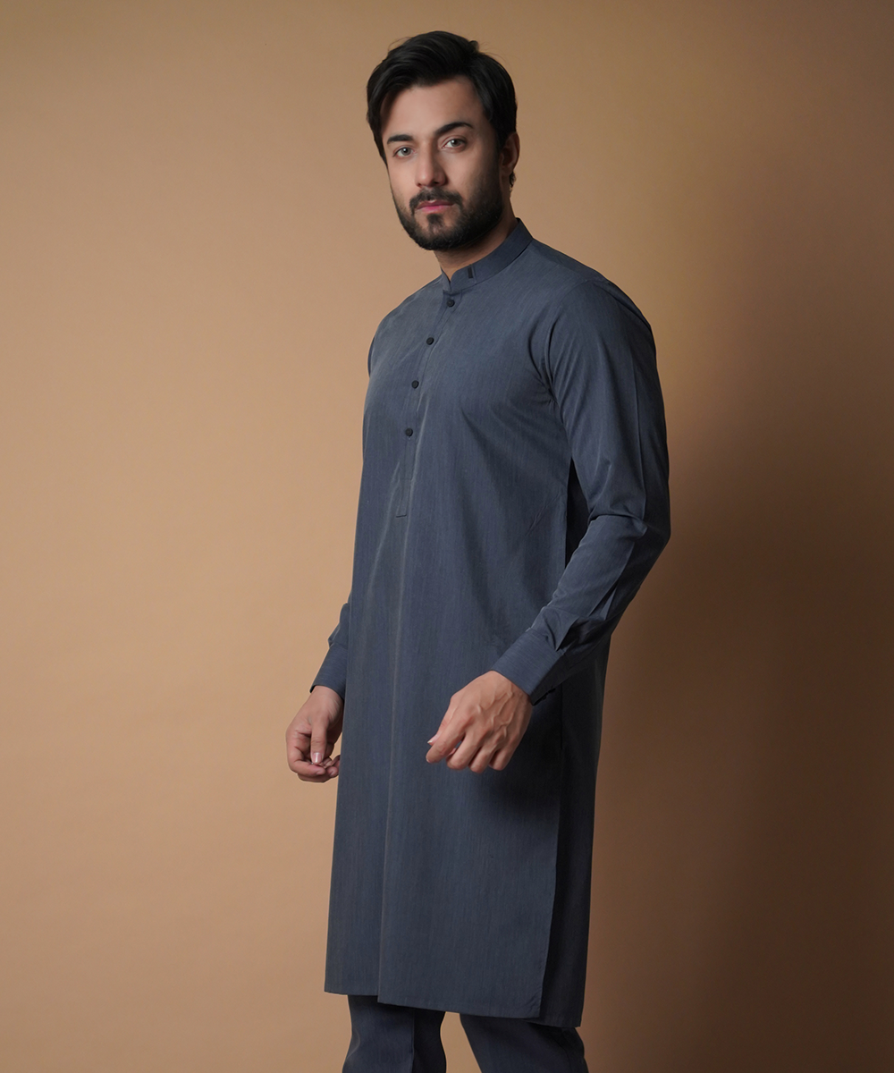 Marine Blue Soft Fabric Kurta Pajama (2-Piece) - Image 5