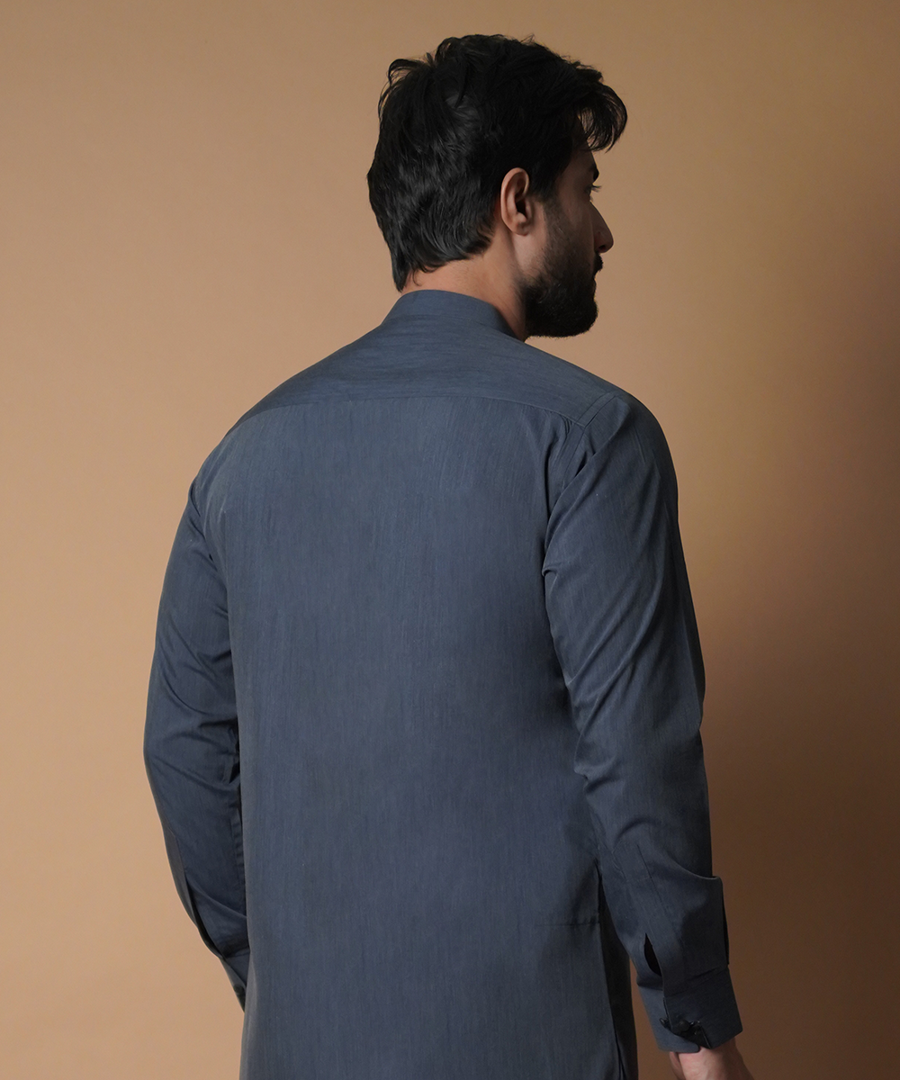 Marine Blue Soft Fabric Kurta Pajama (2-Piece) - Image 6
