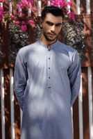 Blue Textured Chambray Kurta Pajama (2-Piece) - Image 5