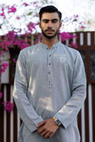 Blue Textured Chambray Kurta Pajama (2-Piece) - Image 6