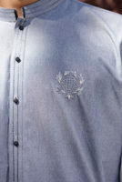 Blue Textured Chambray Kurta Pajama (2-Piece) - Image 7