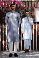 Blue Textured Chambray Kurta Pajama (2-Piece) - Image 8