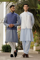 Blue Textured Chambray Kurta Pajama (2-Piece) - Image 9