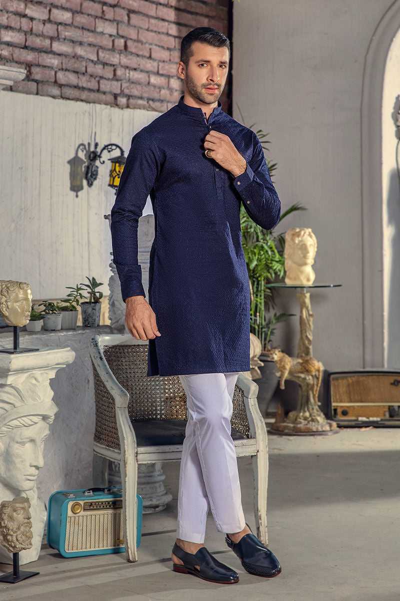 Royal Blue Chikankari Silk Kurta Pajama (2-Piece) - Image 1