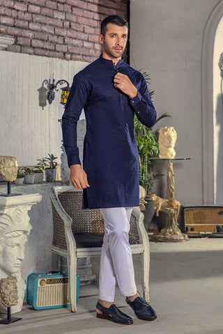 Royal Blue Chikankari Silk Kurta Pajama (2-Piece) - Image 2