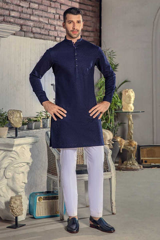 Royal Blue Chikankari Silk Kurta Pajama (2-Piece) - Image 3