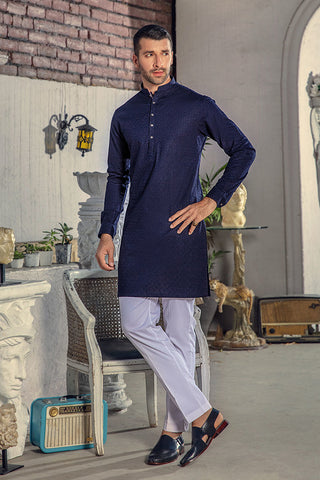 Royal Blue Chikankari Silk Kurta Pajama (2-Piece) - Image 4