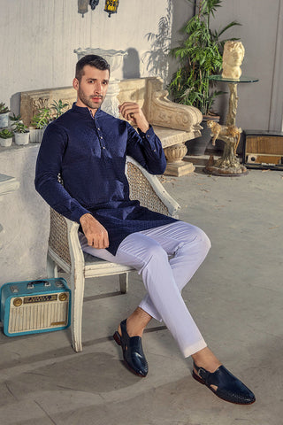 Royal Blue Chikankari Silk Kurta Pajama (2-Piece) - Image 5