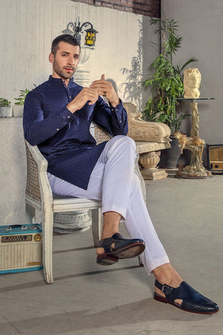 Royal Blue Chikankari Silk Kurta Pajama (2-Piece) - Image 6