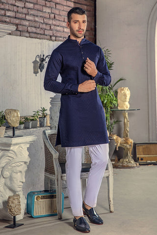 Royal Blue Chikankari Silk Kurta Pajama (2-Piece) - Image 7