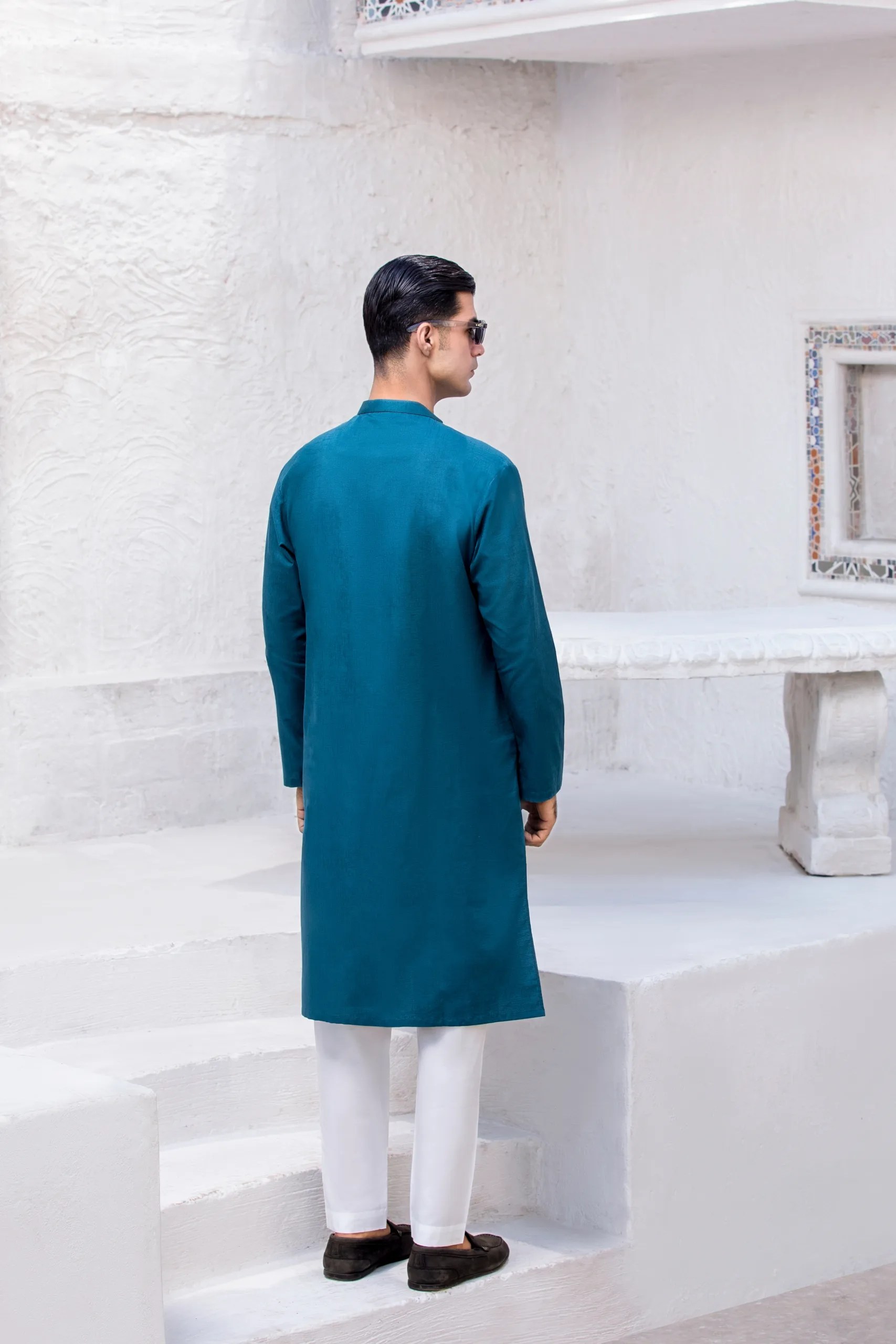 Aegean Blue Embroidered Cotton Blend Kurta (2-Piece) - Image 6