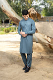 Pacific Blue Cotton Blend Kurta Trouser Set (2-Piece) - Image 3