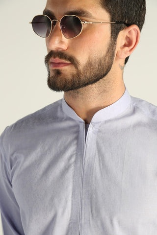 Blue Cotton Jacquard Kurta (2-Piece) - Image 3