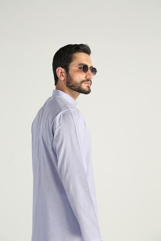 Blue Cotton Jacquard Kurta (2-Piece) - Image 4