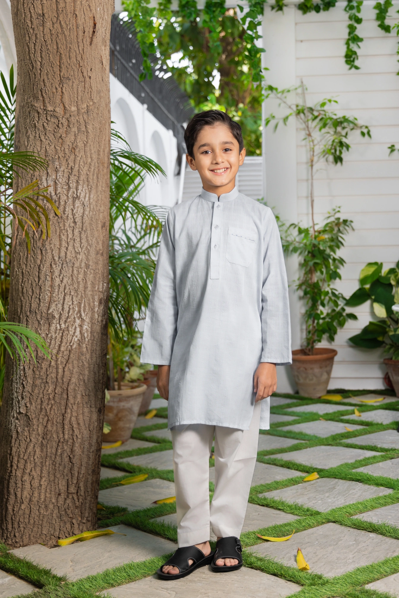 Light Blue Cotton Kurta Pajama Set (2-Piece) - Image 1