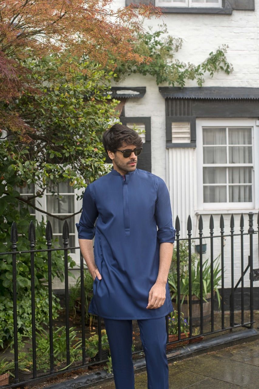 Deep Blue Cotton Kurta (2-Piece) - Image 1