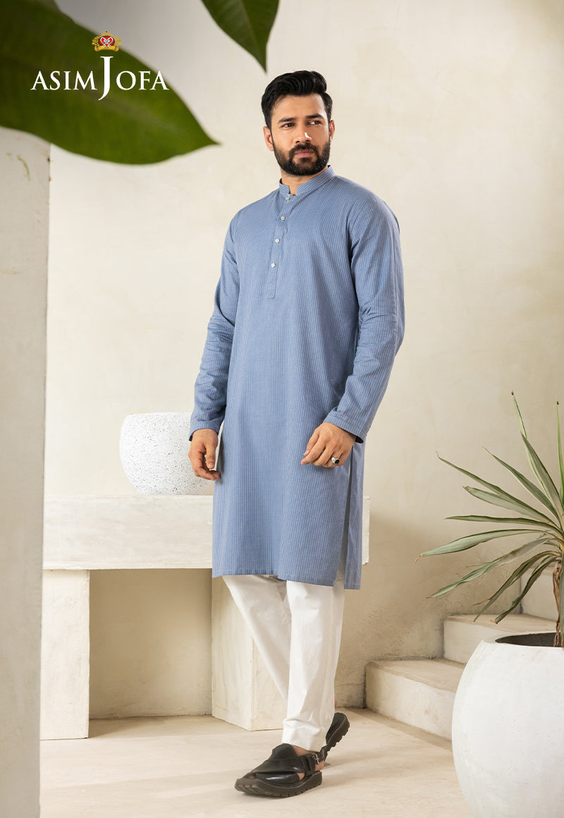 Blue Dobby Cotton Kurta (1-Pc) - Image 3