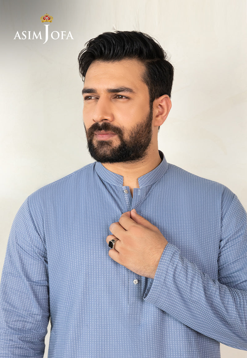 Blue Dobby Cotton Kurta (1-Pc) - Image 4