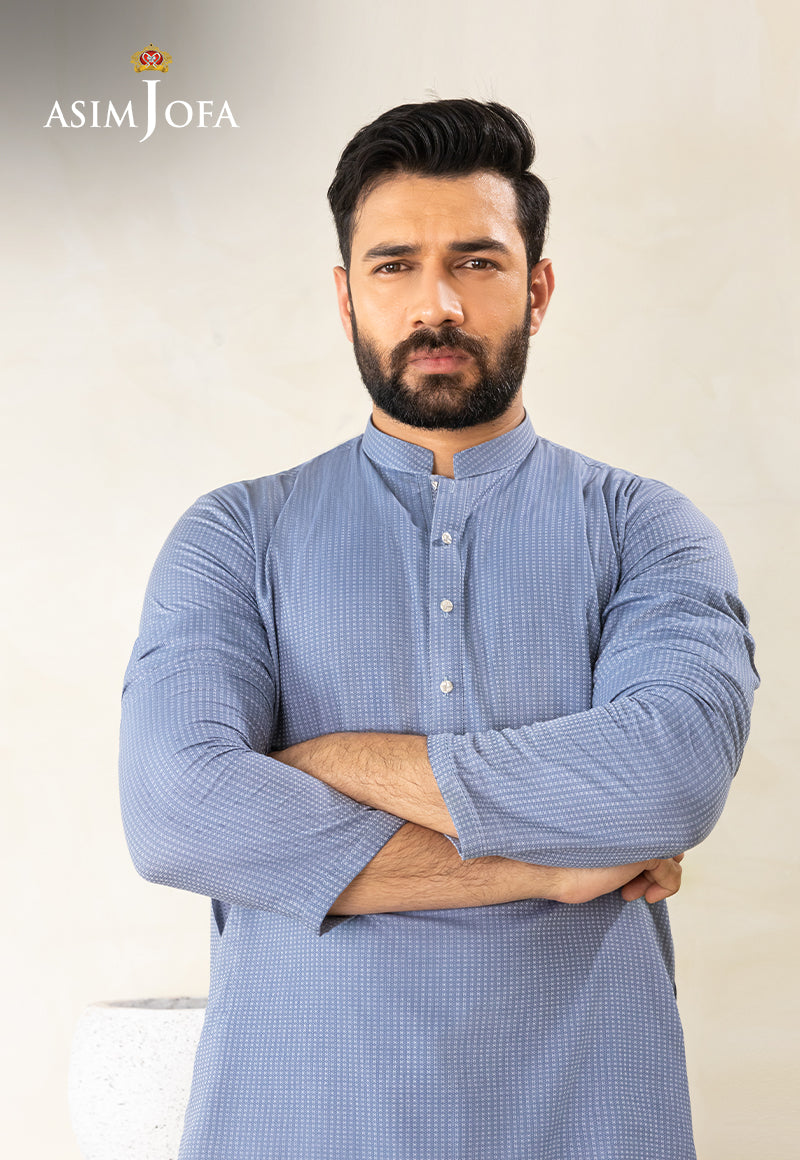 Blue Dobby Cotton Kurta (1-Pc) - Image 5