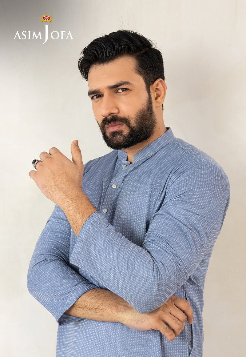 Blue Dobby Cotton Kurta (1-Pc) - Image 6