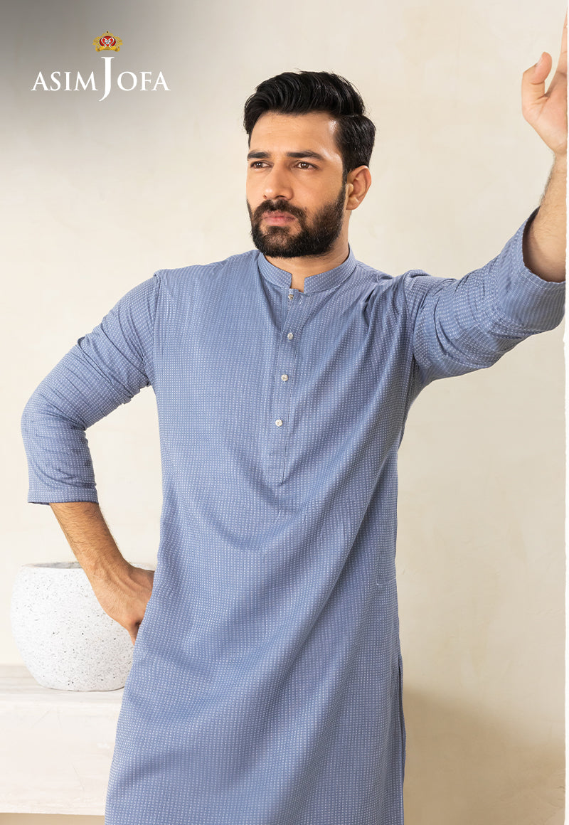 Blue Dobby Cotton Kurta (1-Pc) - Image 7