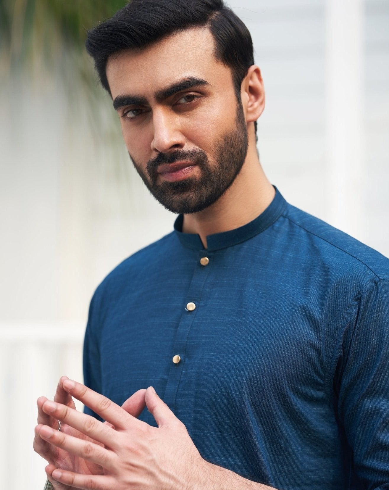 Egyptian Blue Cotton Kurta Trouser Set (2-Piece) - Image 3