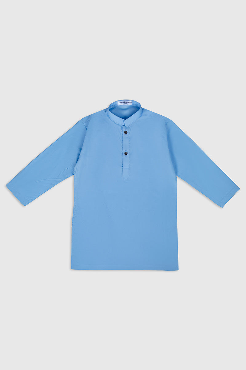 Sky Blue Cotton Kids Kurta Trouser Set (2-Piece) - Image 2
