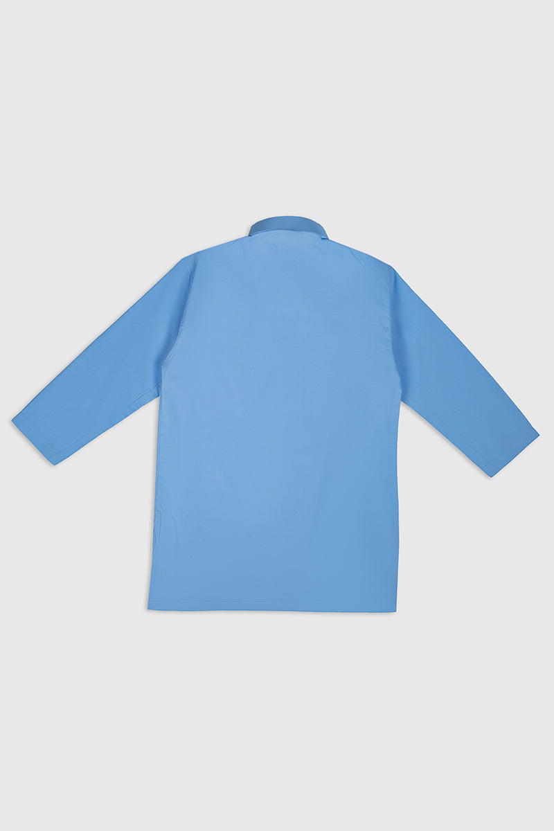 Sky Blue Cotton Kids Kurta Trouser Set (2-Piece) - Image 4