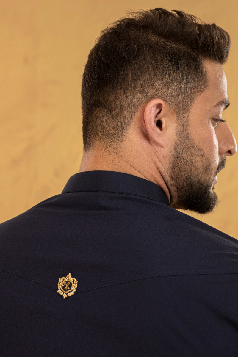 Night Blue Embroidered Cotton Kurta Pajama (2-Piece) - Image 2