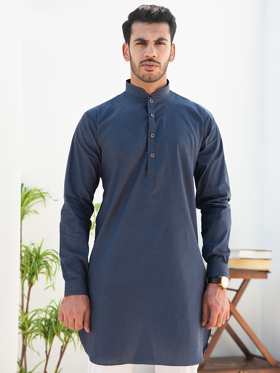 Cerulean Blue Cotton Kurta Pajama (2-Piece) - Image 3