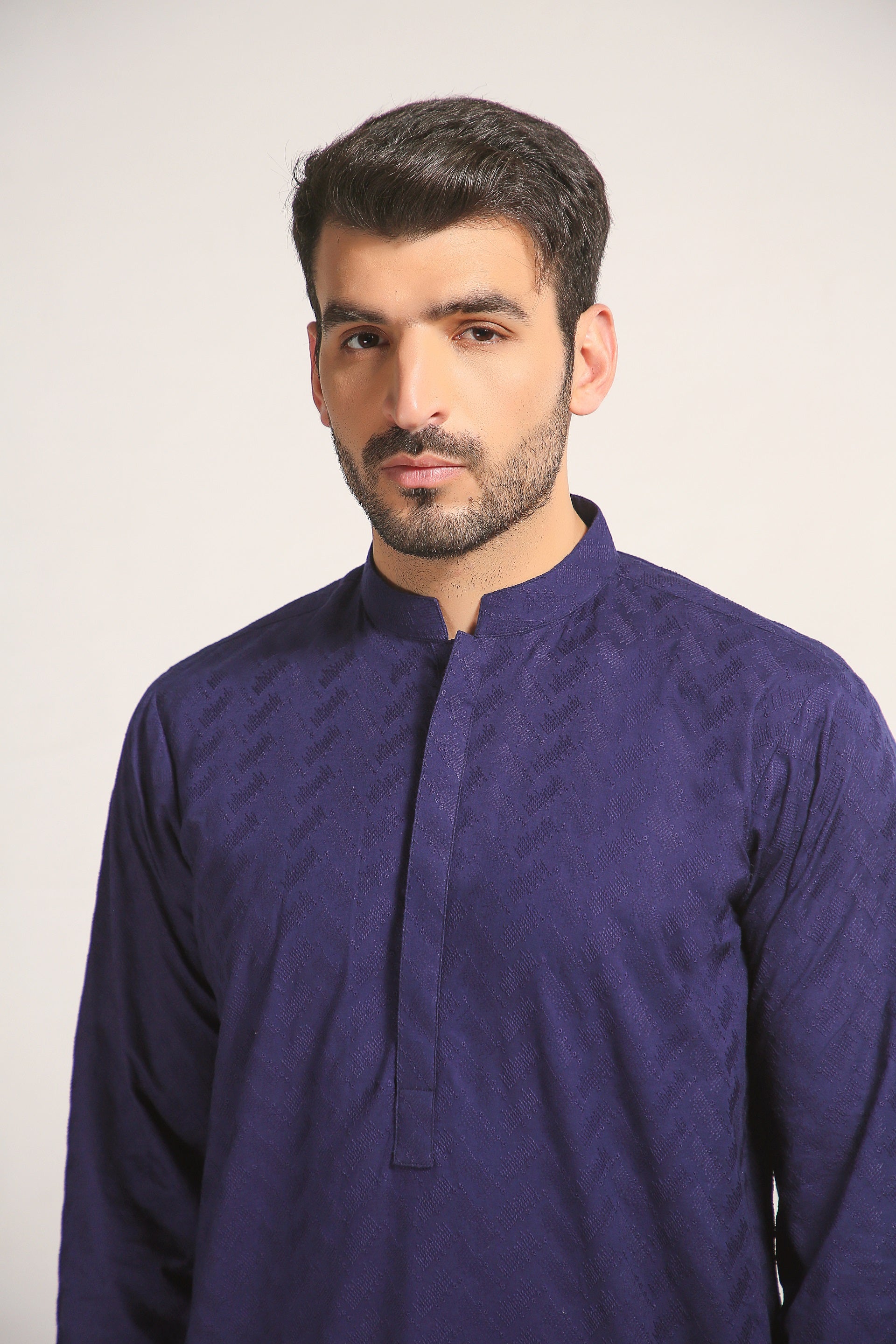 Blue Schiffli Embroidered Cotton Kurta (2-Piece) - Image 3