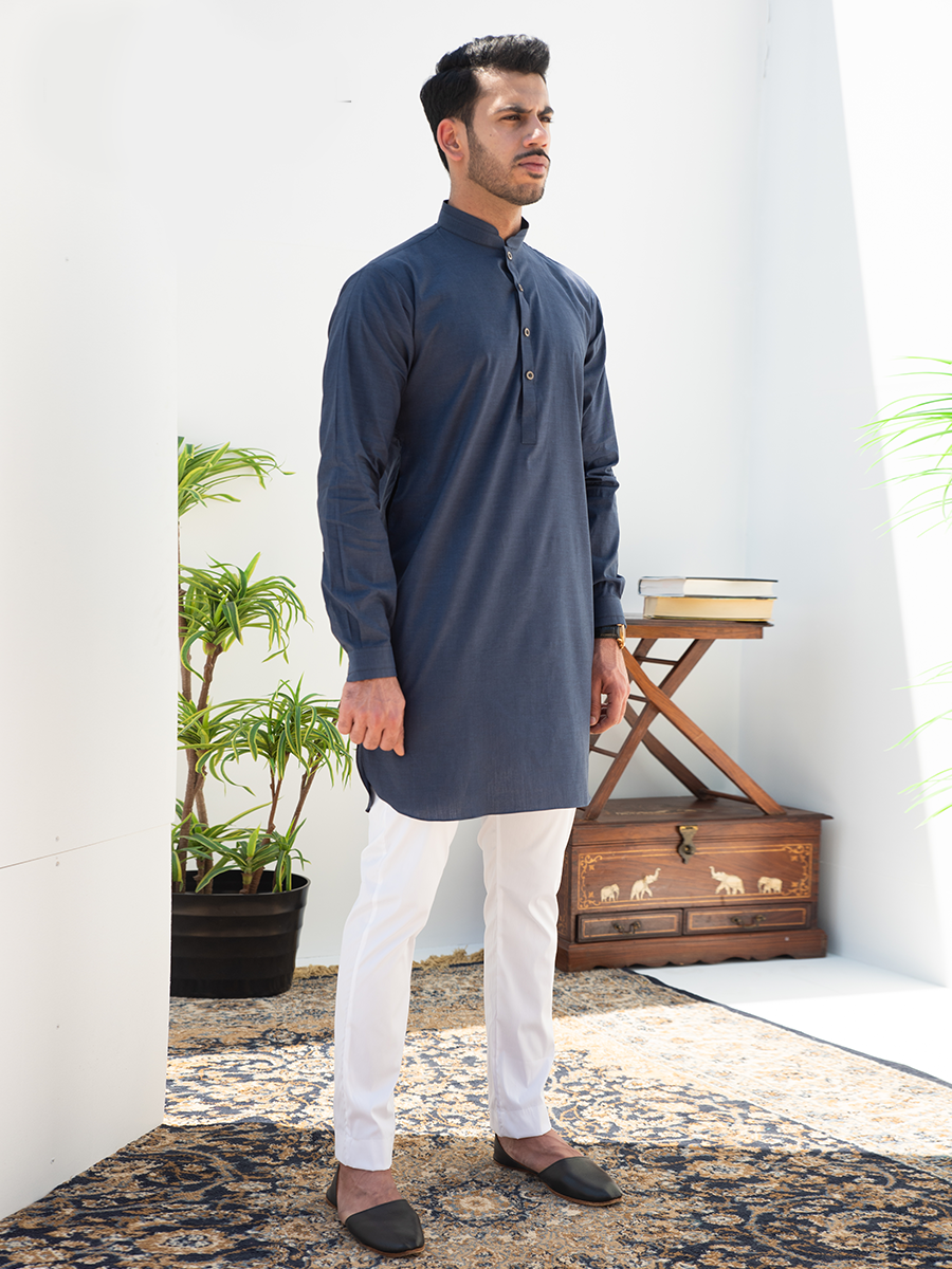 Cerulean Blue Cotton Short Kurta (2-Piece) - Image 1