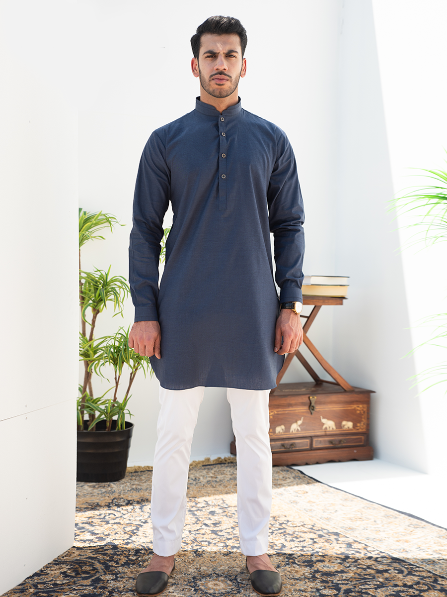 Cerulean Blue Cotton Short Kurta (2-Piece) - Image 2