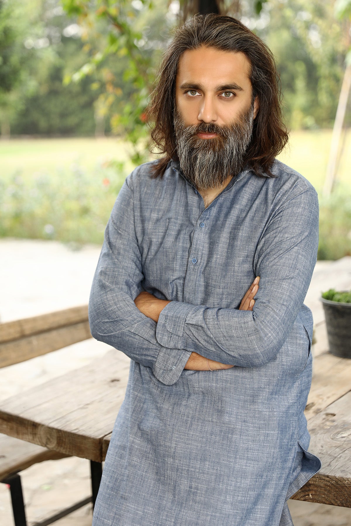 Slate Blue Textured Cotton Kurta Pajama (2-Piece) - Image 4