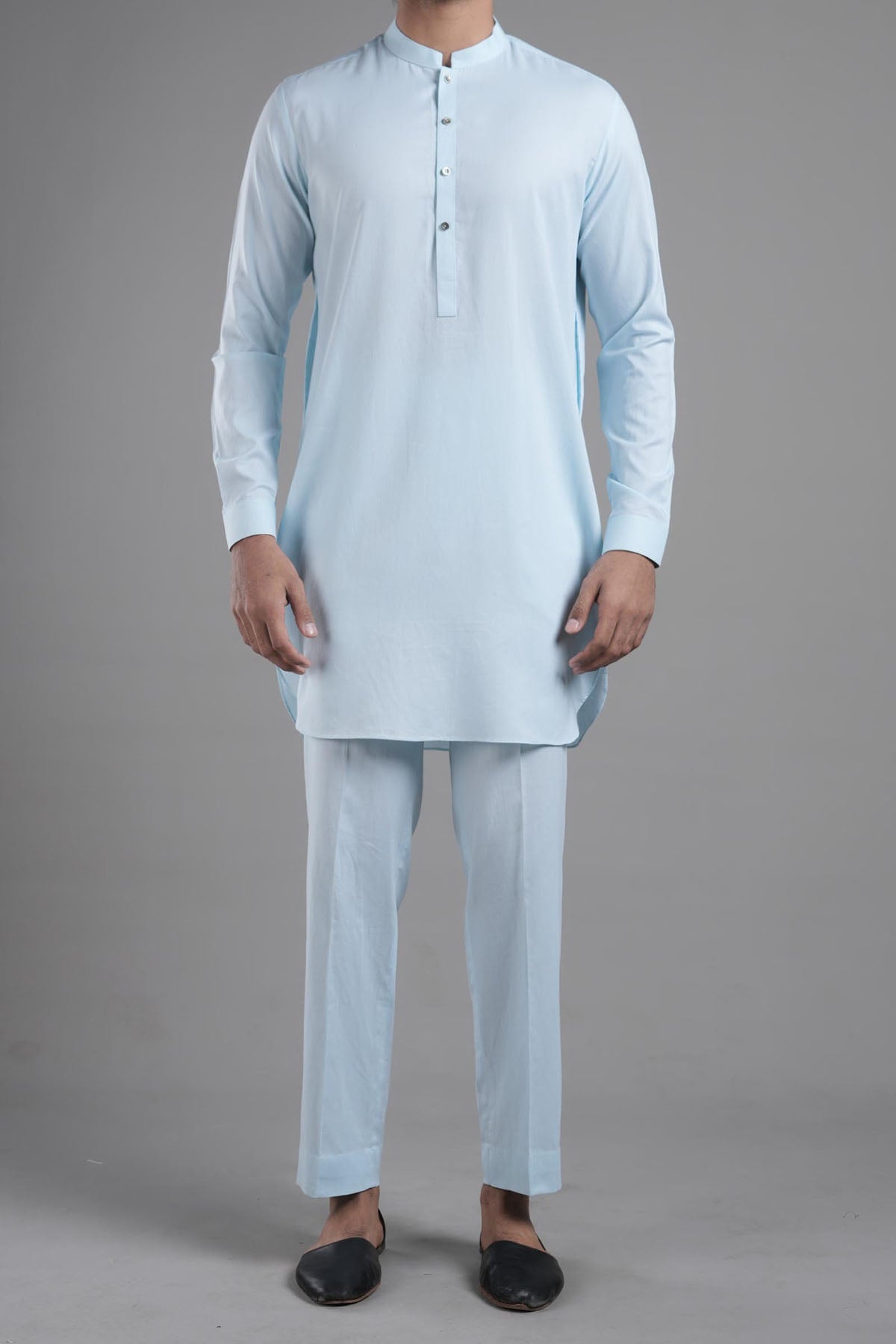 Sky Blue Dobby Cotton Kurta Pajama (2-Piece) - Image 1