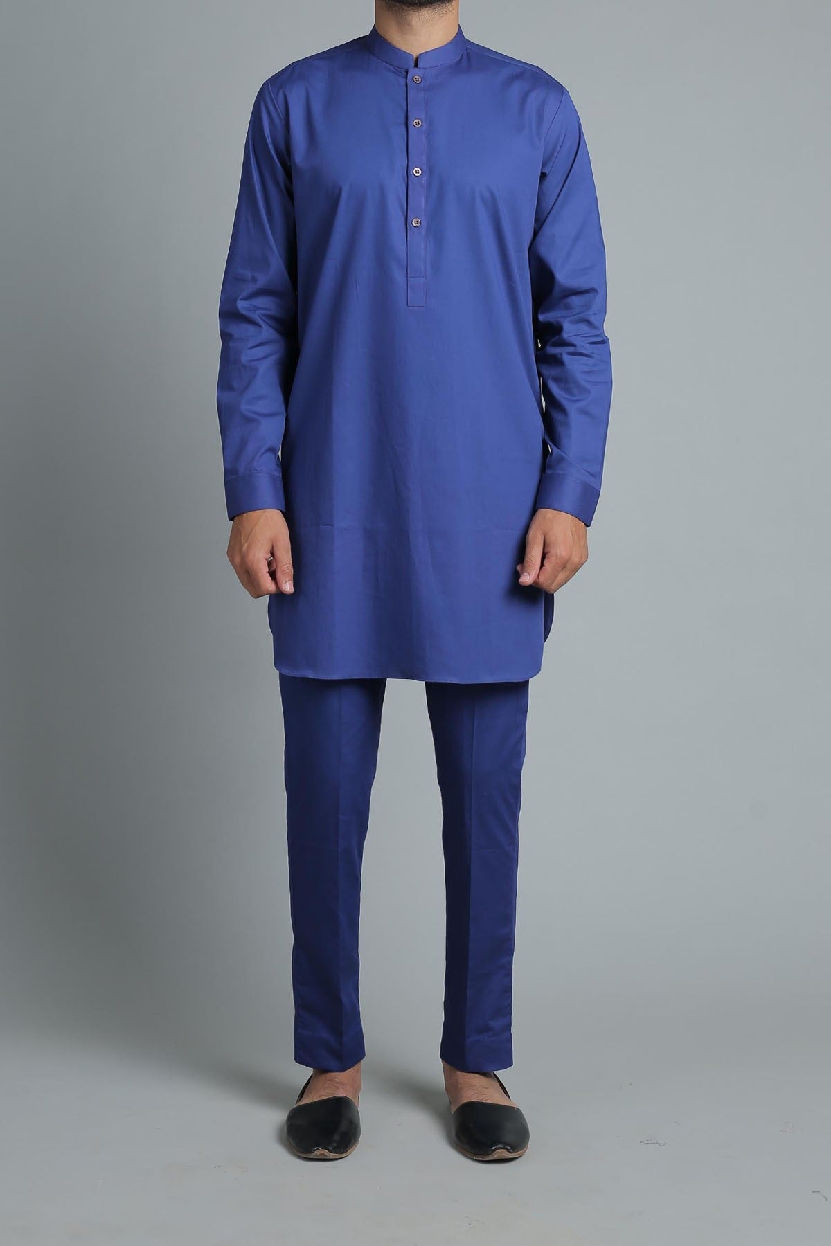 Royal Blue Egyptian Cotton Kurta Trouser Set (2-Piece) - Image 1
