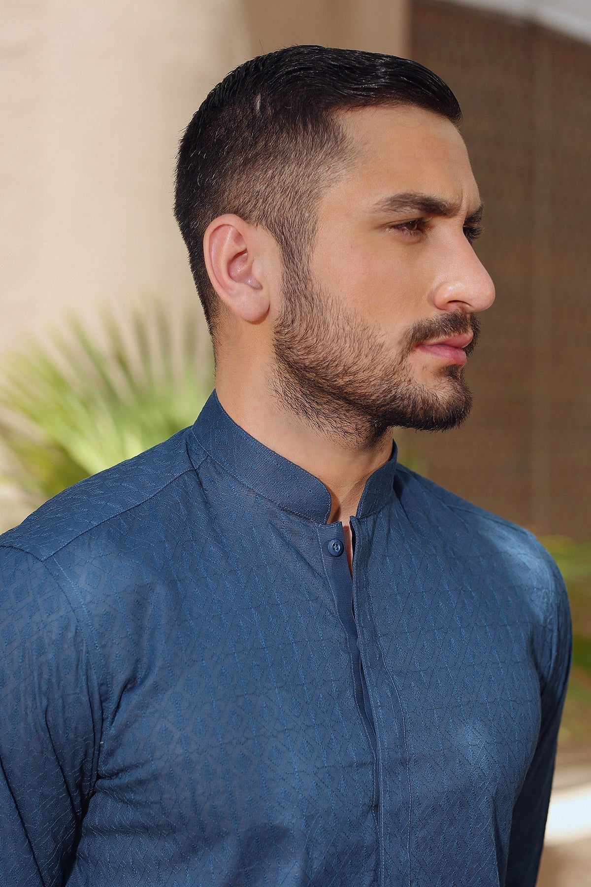 Deep Blue Geometric Embroidered Cotton Lawn Kurta (2-Piece) - Image 3