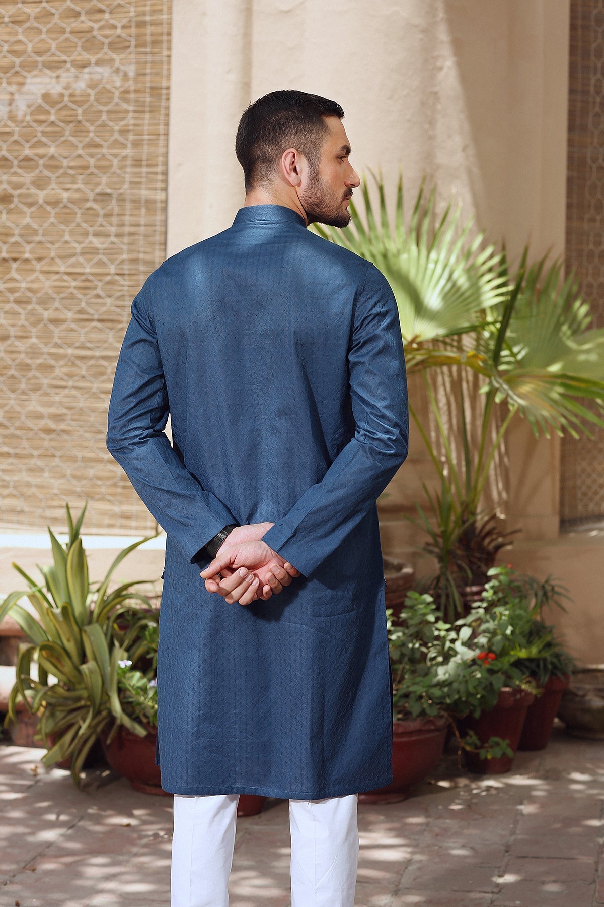 Deep Blue Geometric Embroidered Cotton Lawn Kurta (2-Piece) - Image 6
