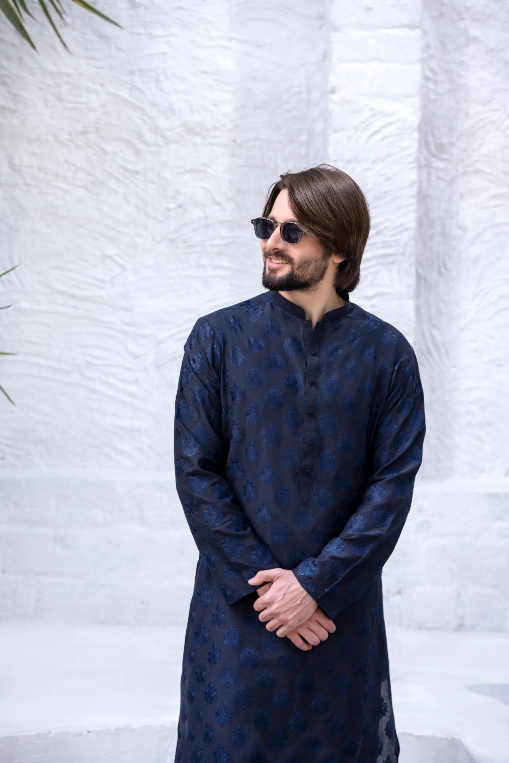 Denim Blue Jacquard Kurta Pajama (2-Piece) - Image 6