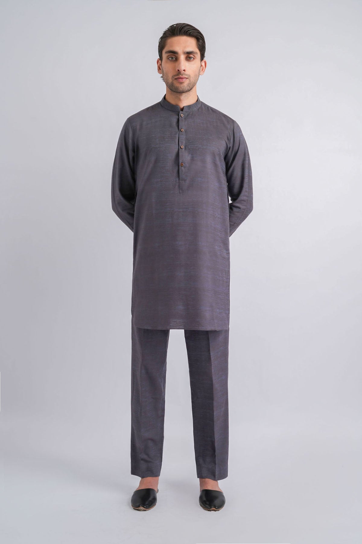 Blue Jacquard Kurta Pajama Set (2-Piece) - Image 2